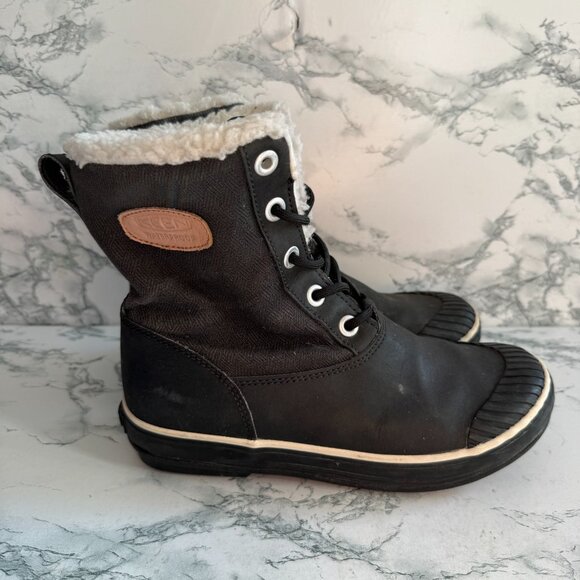KEEN Shoes - Keen Women 7 Elsa Winter Boot Sherpa Lined Mid Calf Snow Black Warm Fleece Lace